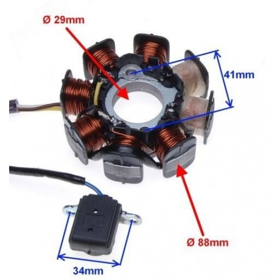 Статор за китайски скутер GY6-125/150cc   Ф-88  ( 8 бобини / 4 кабела)