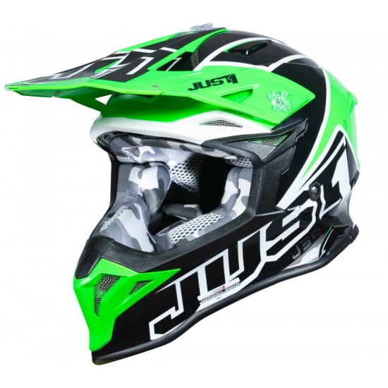 Кросова каска Just1 J39 THRUSTER black / green / fluo / white / gloss
